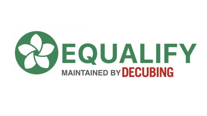 Logo with the words "Equalify Maintained by Decubing"